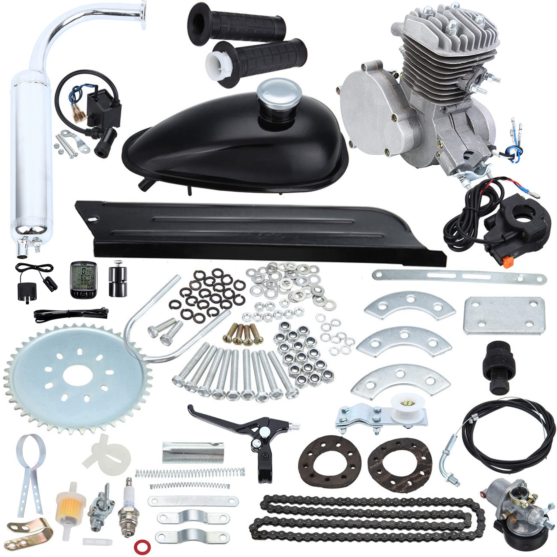 80cc 2 Temps Kit Moteur Vélo Gaz Moteur Kit De Conversion De Vélo pour Vélo Motorisé Cylindre Simple avec Compteur De Vitesse Argent - Image 2