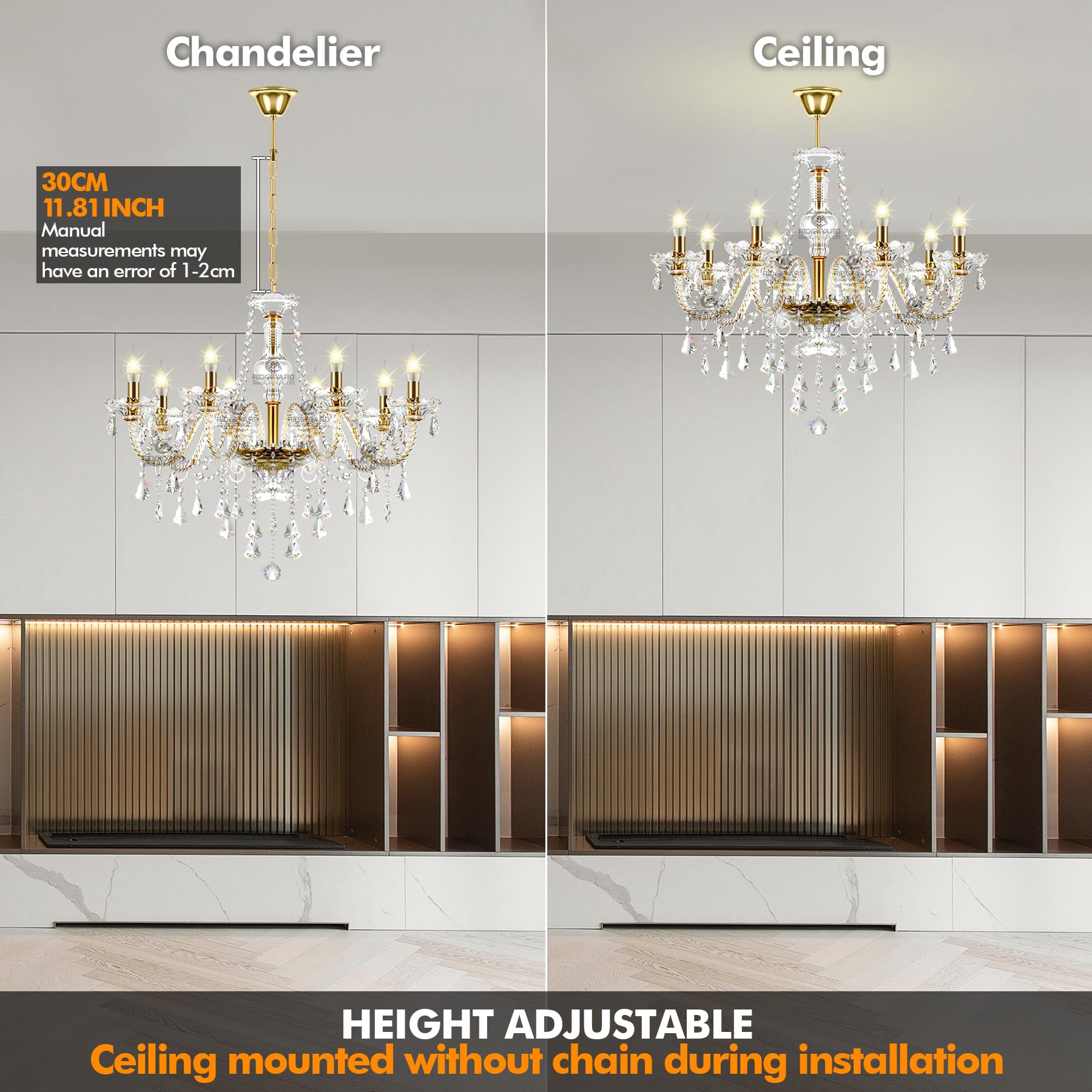 Ridgeyard 8-Lichter Moderne Gold Kristall Kerze Kronleuchter K9 Glaskristall Anhänger Deckenleuchte Regentropfen Pendelleuchte für Wohnzimmer Esszimmer Schlafzimmer - Image 4